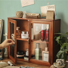 2 Door Small Storage Cabinet Wall Hanging Wood Display Box Table Top Makeup Case
