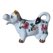 Vintage Cow Milk Cream Jug Small Hand Painted Floral Ceramic Portugal Retro Farm