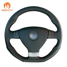 Black leather steering wheel - black,