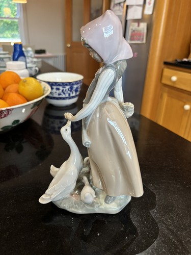 Lladro girl feeding - lladro girl, geese