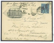  Great Britain 1891 Edinburgh Royal Hotel Advert Scott Monument/Forwarded G142a