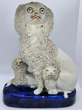 Antique Staffordshire Pottery Large Confetti Poodle Mum with Pups