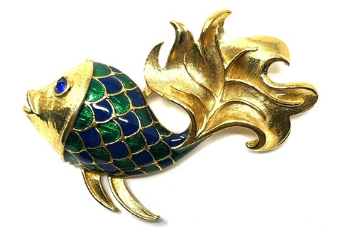 Green enamel butterfly koi - enamel,