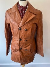 VINTAGE mens 60/70's INDIE/MOD TANNISH BROWN DOUBLE BREASTED TRENCH PEA COAT 38"