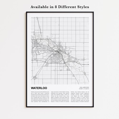 Waterloo city map print - city, iowa