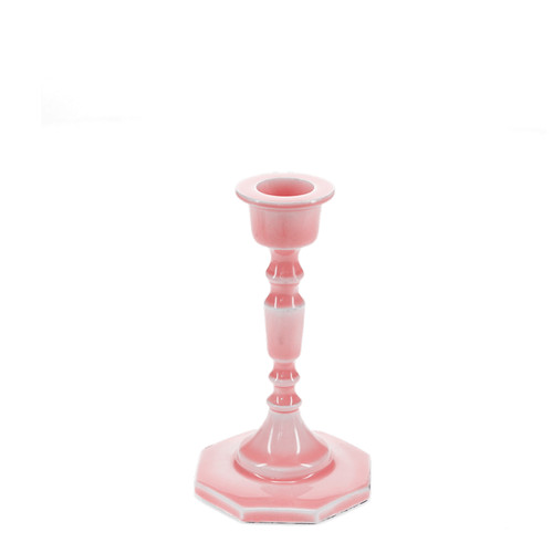 Pink enamel candlestick 13cm - pink,