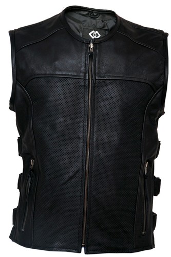Mens leather motorcycle vest - leather,