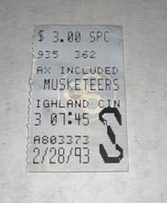 The Three Musketeers Video Ticket Stub General Cinema 1993 Disney Caravan