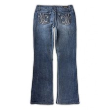 Earl Jeans Denim Blue Womens Large  Y2K Embroidered Low Waist Flare