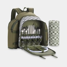 Picnic Backpack for 4 with Tableware, Glasses, Blanket & Cooler Compartment