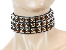 3 Row Studded  Collar Genuine