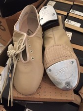 LEO's 5056 Beige Jazz Tap Dance shoe Split sole w/Wood Grain heel Sz 4.5-6.5 LEO