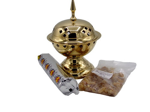 Large brass incense burner set - large,
