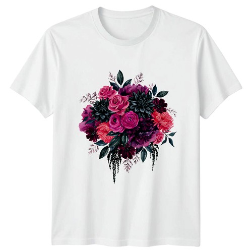 Magenta rose bouquet - rose, t-shirt