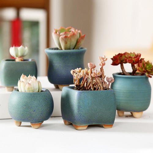 Blue durable ceramic plant pot - blue,