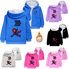Boys Girls Spiderman Warm Fleece Coat Hoodies Winter Cardigan Jacket Outerwear