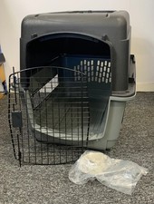 Sturdy Black and Grey Plastic Dog Kennel with Metal Gate - #1008