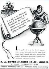 R A Lister Ltd. Marine Sales of Dursley Gloucestershire Vintage Advert 1953