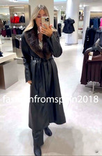 ZARA NEW WOMAN BELT FAUX LEATHER COAT WITH DETACHABLE COLLAR BLACK 8490/762/800