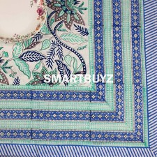Indian Block Printed Pista Green Floral Table Cloths Rectangular 100%Cotton
