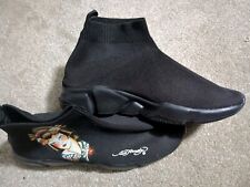 Authentic Ed Hardy Ladies Size 8.5 US Sock Sneakers Black Ankle Boots Geisha