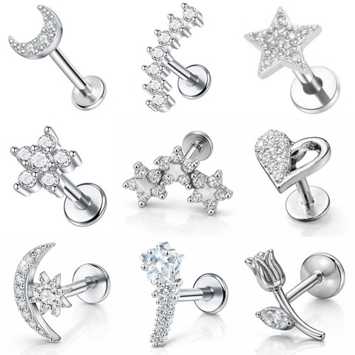 16g labret stud piercing - piercing, cz