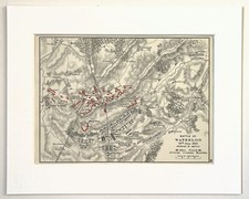 BATTLE of WATERLOO in 1815 - 1907 Antique Historical Map - Mounted