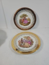 Limoges Fragonard Serenading Lovers Plate X 2  Gold Detail Rim 7.5 Diameter 