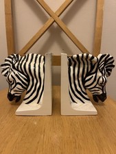 Zebra Pair Bookends Ceramic Black White Animal Design Home Decor Desk Ornament