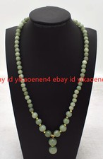 Handmade Natural 6-8-10mm A Green Jade Gemstone Round Bead Pendant Necklace 18in
