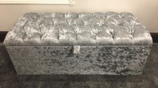 LARGE SLATE GREY CRUSHED VELVET OTTOMAN, TOYS STORAGE FOOTSTOOL, BLANKET BOX. 