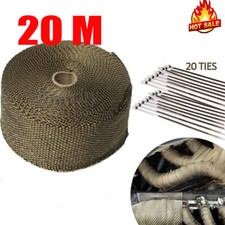 20M Titanium Gold Heat Wrap Tape Exhaust Insulating Downpipe Manifold +20 Ties