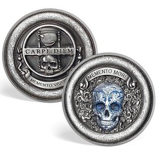 Blue Skull Memento Mori Coin Stoic Carpe Diem Theme Challenge Coin Gifts For Men