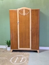 Vintage Light Oak Veneer Wardrobe by Lebus Gentlemen’s Closet Storage Cupboard