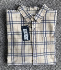 NEW M&S Mens Ecru Pure Cotton Corduroy Check Shirt Sizes XL & 2XL