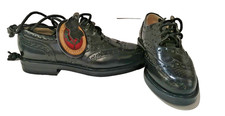 New Gaelic Themes Scotland Black Leather Traditional Piper Ghillie Shoes SIze 6