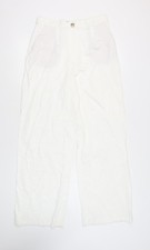 Zara Women's White Trousers - Size L, Pleated, Straight