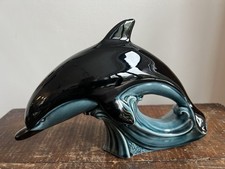 Large Vintage 22cm Poole Pottery Dolphin Teal Ornament Figurine Ornament