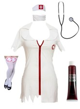 Adult Zombie Nurse Fancy Dress Costume Womens Halloween Horror Nurse Outfit Set