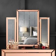 Gold Tri Fold Desktop Triple Mirror Bevelled Glass Vanity Dressing Table Bedroom