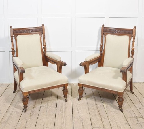 Pair walnut upholstered - pair,