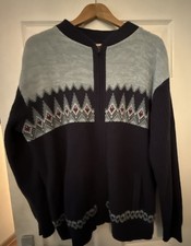 Tootal Vintage 1980s Mens XL Blue  Grey Knit Full Zip Grandad Jumper Cardigan