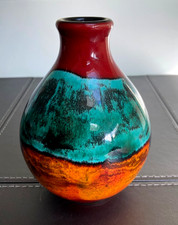 Vintage 1960s Poole Pottery Hand Painted Volcano Vase