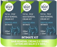 Veet Men Intimate Hair Removal Kit, with Aftercare Balm, Sensitive, 100 ml+ 50ml