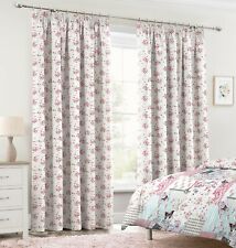 Printed Floral Check Children's Ready Made Curtain Pair Pencil Pleat 66x72