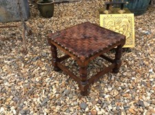 Oak And Leather Arts And Crafts School Stool Footstool