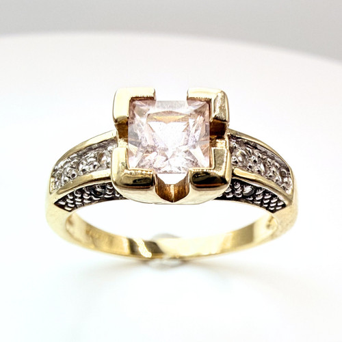 9ct gold morganite cz - morganite, ring
