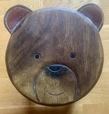 Child’s Rustic Wooden Teddy Bear Milking Stool – Brown – Vintage