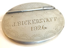 Silver Coloured Snuff/ Tobacco Tin/ Trinket Box Antique Vintage Engraved Hinged