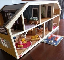 VINTAGE LUNDBY Stockholm 1970's Dolls House Furnished & New curtain, mirror pack